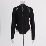 Fashion Personality Two Sets 2025 New Long Sleeves And Shoulders + V Collar Hanging Neck Top Solid Color Knitting Suit