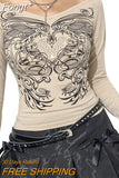 Women Vintage T-shirts y2k Clothes 2023 Harajuku Crop Top T-shirt Graphic Gothic Grunge Long Sleeve Top Fall Winter