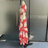 Fongt 2025 New Color V-Neck Bubble Sleeve High-Waisted Temperament Irregular Dress