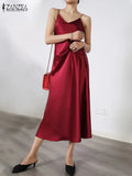 Spaghetti Strap Party Dress 2022 ZANZEA Fashion Summer Sundress Female Slip Dresses Solid Elegant