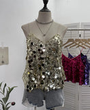Fongt Shoot Hottie Sexy Night Club Heavy Bling Flash Shiny V Tie Sling Vest Sleeveless Top 3032