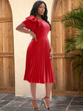 Fongt Multi-Color Lotus Leaf Sleeve Pressure Skirt Dress 100 Folds Short Sleeve Dress Elegant Dress