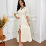 Fongt New Fashion Stripe Print Elegant Wind Temperament Shirt Dress-Outfit