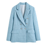 Spring Plaid Textured Double-Breasted Suit Coat Textured Mini Skirt Suit-Outfit