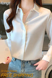 Spring Women's Shirts Satin Blouse for Women Long Sleeve Shirt Silk White Shirt OL Woman Solid Blouses Pullover Ladies