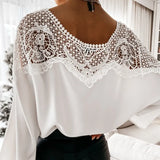 Crochet Embroidery Lace Blouses Women Autumn Sexy Lace Stitching White Shirts Vintage Elegant Ladies Tops Blusas