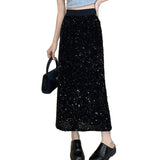 Fongt Micro-Fat Mm2025 Spring New High-Waisted Bright Split-Dress Woman This Year's Popular A-Word Long Skirt