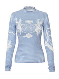 Fongt Round-Necked Shirt Women 2025 Spring New Fashion Printing Design Long-Sleeved High-End Feel
