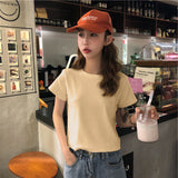 Fongt Cotton 2024 Summer Wear New Pure Cotton Short Style Show Thin Crop Short-Sleeve T-Shirt Women's Slim And Versatile Pure Color Jacket