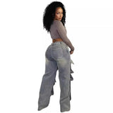 Fongt Women's Straight Jeans Women's Autumn Street Trendy Detachable Buttons High-Rise Pants