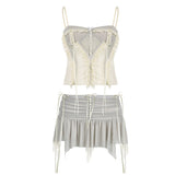Fongt Cloth Forget Fashion Ballet Style Net Yarn Split Three-Dimensional Gradient Lace Vest Short Skirt Two Sets Of Hottie Set