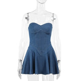 Fongt Summer 2024 New Temperament Ass A Dress Sexy Bra仿 Denim Dress