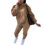 Tracksuits Casual Plush Warm Fluffy Suits Women's Long Sleeve Hooded Sweatshirt Hoodie Long Sporty 2 Piece