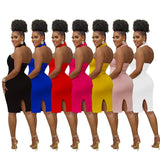 Fashion Women's Solid Color Neck Wrapped Chest Sleeveless Off-The-Shoulder Dress-Outfit