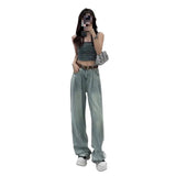 Fongt Thin Straight Jeans 2025 New Women's Summer Silk Pants Feel Small Ice Silk Wide Leg Pants