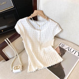 And Comfortable Solid Color Lace Lace Lace Collar Knitted Knit Shirt Short Sleeve Summer New Sweet Thin Top