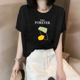 Fongt Shoulder Short-Sleeved T-Shirt Lady Loose Summer New Bamboo Festival Cotton Age-Red-Down Shirt Fashion Casual Top