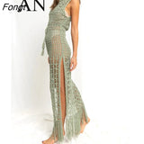 Summer Bikini Blouse with Hollow Lace-up Tassel Swimsuit Coat Beach Dress Female Cover Up Beach Woman Beach Maxi