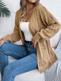 Shooting 2025 Autumn And Winter Casual Pure Color Hollow Long Sleeve Open-Shirt Sweater Coat Women's