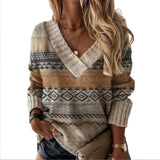 Fongt 2025 Sweater Women V-Necked Loose Casual Bottom Knitting Sweater Female