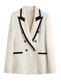 Women Tweed Blazers Thick Winter Elegant Slim Fit Pink Office Ladies Long Sleeve Pocket Coats Jacket Female Outerwear-Outfit