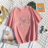 Women T Shirt Harajuku Elastic Short-sleeve 100% Cotton Soft Shirts Korean Ins Print Chic Top Plus Size Female