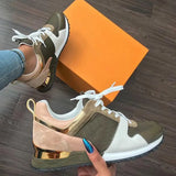 Fashion Women's Sneakers Leopard Print Leather Thick Bottom Increased Sneakers Casual Comfortable Sports Shoes For
