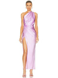 Women's Sexy Oblique Shoulders High Open-Fork Dress Dress High Dress High-End Temperament Ass Skirt Dress Dress