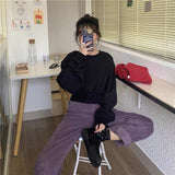 Sweatshirts Women Streetwear Solid Casual Hoodies Korean Harajuku Long Sleeve O Neck Loose All Match Pullover Tops New-Outfit