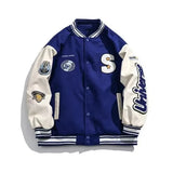 and autumn retro quilted embroidered baseball uniform jacket men and women loose tide brand street jacket couple shirt-Outfit