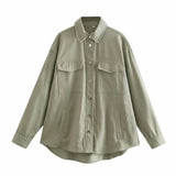 2021 Buttoned Overshirt Women Long Sleeve Front Pockets Vintage Casual Shirts Chic Plus Size Summer Top Feminine Loose