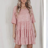 Fongt Direct Selling Sleek Round-Neck Loose Waist Short-Sleeved Dress Banquet
