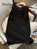 Style White Elegant Exquisite Bow Dress 2022 Summer Fashion Solid Color Sleeveless Slim High-End Double-sided