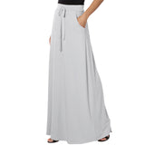 High Waist Solid Long Skirts Fashion Summer Women Loose Drawstring Maxi Skirts Oversized Pleated Floor-length Skirts-Outfit