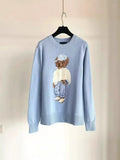 Fongt New Women's Casual Round-Neck Bear Pattern Embroidered Sweater Knitted Shirt