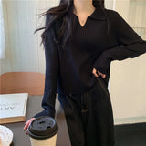 Fongt POLO Collar Apricot Sweater Female Autumn 2023 New Korean Version With Long-Sleeved Sweater Student Jacket