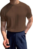 Fongt Summer New Men's Round Collar Solid Color Long-Sleeved Knit Jacket Hollow Out Breathable Cool Short-Sleeved