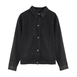 Short Black Denim Jacket Autumn Winter Turn-down Collar Button Female Jackets Pattern Splice Vintage Woman Outerwear