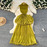 Fongt Luxury High-End Feeling Sleeveless Dress Women's Summer Lotus Leaves Side Waist Temperament Niche Chic Beautiful Long Dress