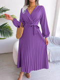 Real Shooting 2025 Spring And Summer Temperament Cross V Collar Big Swing 100 Folding Long Dress Women's