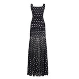 Fongt Temperament Wave Spot With Color Sexy Repair Body Mesh Splicing Bag Slings Dress Long