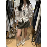 Fongt High-End Lace Pocket Design Shirt Women Spring New High-Waisted Work Clothes Half Short Skirt Two-Piece