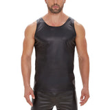 Fongt Men's Sexy Soft Lacquer Leather Vest Bright Leather Close-Fitting T-Shirt Size Accurate No Smell-Outfit