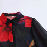 Fongt 2025 Shirt Top Women's Print Chiffon Autumn Flower Women's New