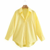 Women Turndown Collar Yellow Loose Blouse Female Long Sleeve Shirt Casual Lady Tops Blusas