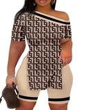 New Fashion Leisure Oblique Collar Shoulder Print Suit-Outfit