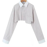 Fongt Striped Shirt 2025 Spring And Summer Temperament Casual Bump Clip Bag Loose Top Woman