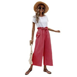 Waist Solid Color Cotton Linen Belt Wide-leg