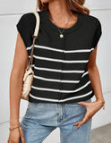 Fongt Women's Knit Sweater Vest Sleeveless Jumper Striped Seam Bone Stitching Casual Women's