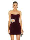 Women's Love Hot Diamond Decoration Sexy Hollow Breast Skirt Short Dress Dress Dress Dress Dress